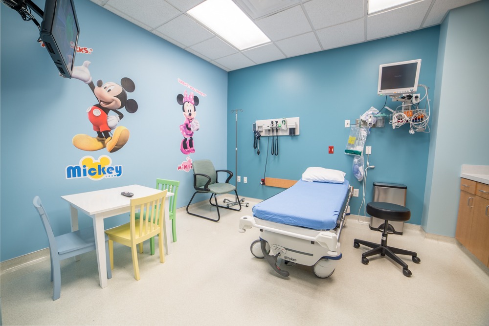 pediatric room at emergency center with tv