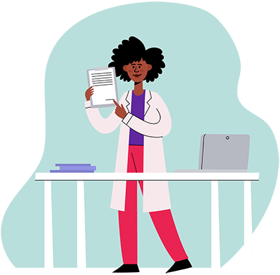 smiling female doctor holding paperwork