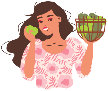 woman eating healthy fruits and vegetables