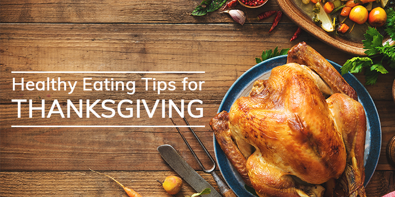 Thanksgiving turkey with message: Healthy Eating Tips for Thanksgiving