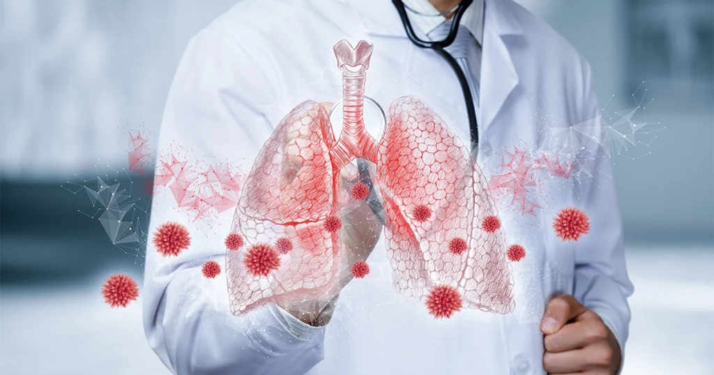 Lung infection diagram showing contagious pneumonia spread