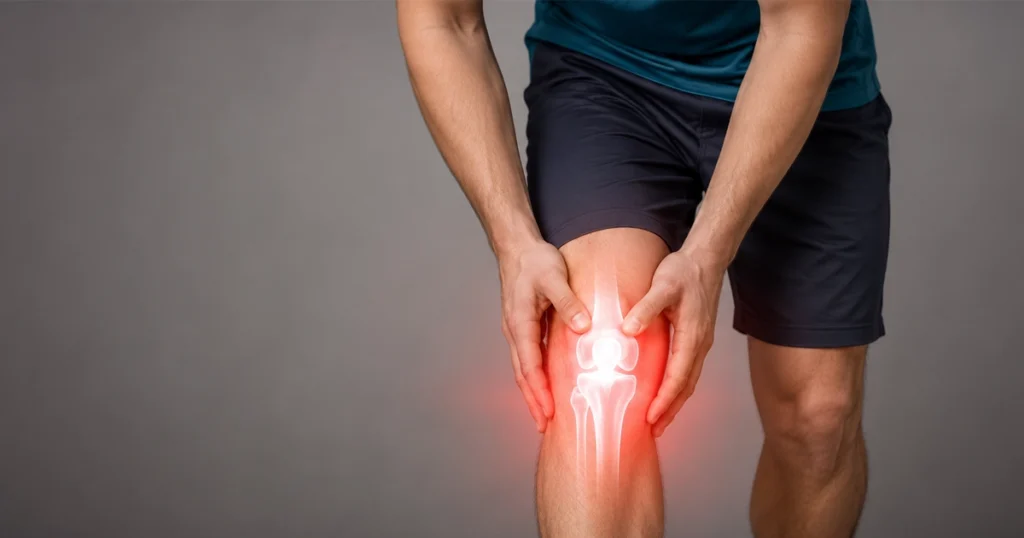 Man holding an inflamed, painful knee.