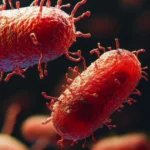 Microscopic red bacteria causing contagious infections